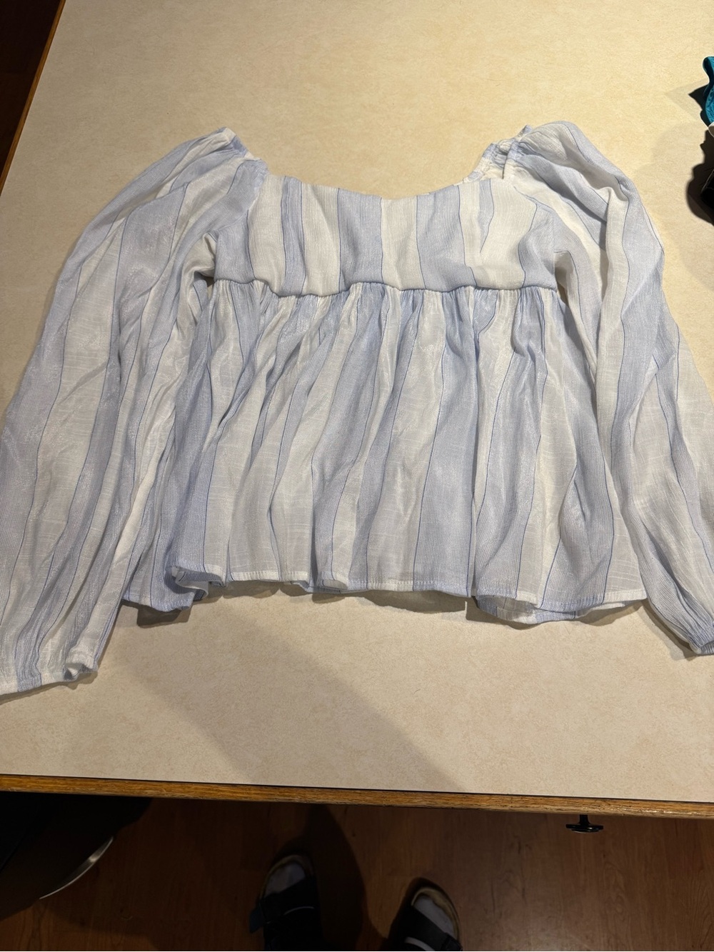 Blu Pepper Light Blue and White Striped Off-Shoulder Blouse